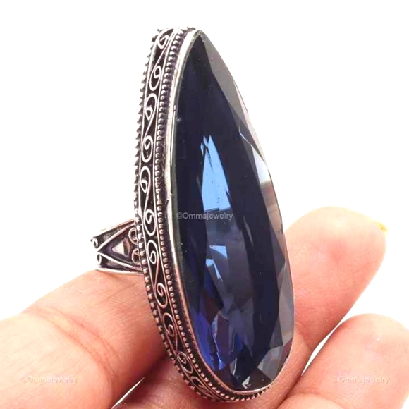 ❤ London Blue Topaz Tear Drop SS Huge Ring, size 8 - Picture 6 of 6